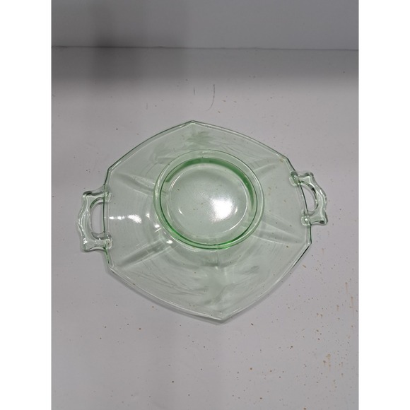 Vintage Green Depression Glass Bowl Octagon Serving Bowl‎ with Handles 8" - Picture 4 of 6